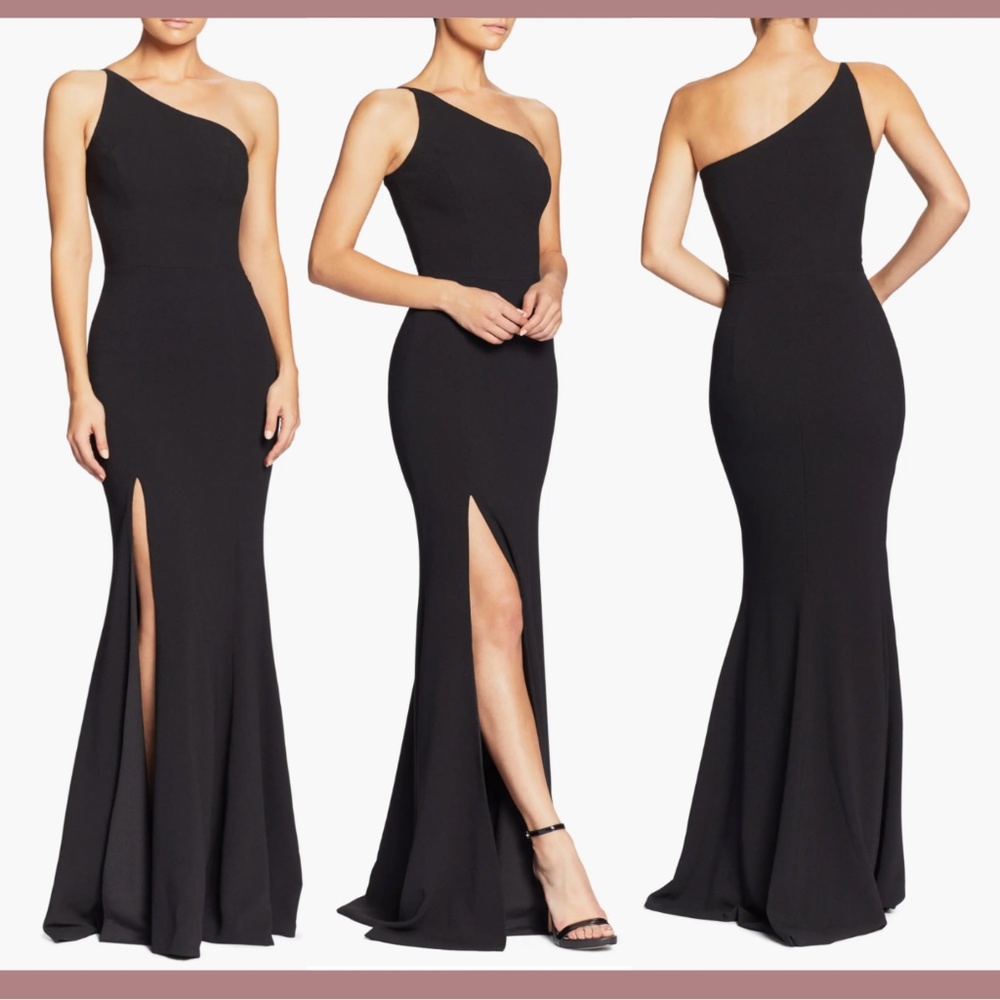 NEW Dress the Population [ Medium ] Amy‎ One Shoulder Crepe Gown in Black